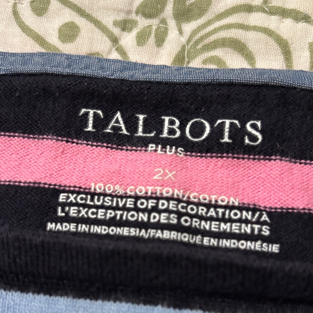 Talbots Navy Long Sleeve Stripe Top with Pink & Blue - Picture 2 of 5